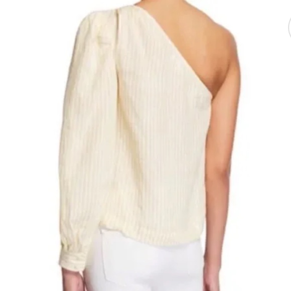 FRAME yellow/white stripe linen top, S, GD1215 - Picture 2 of 7